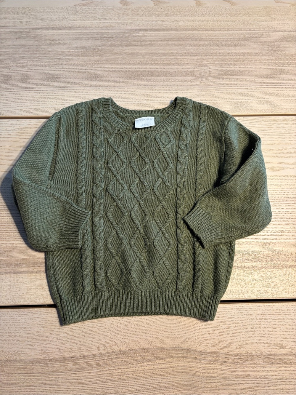 Kids Olive Cable-Knit Crew Sweater
